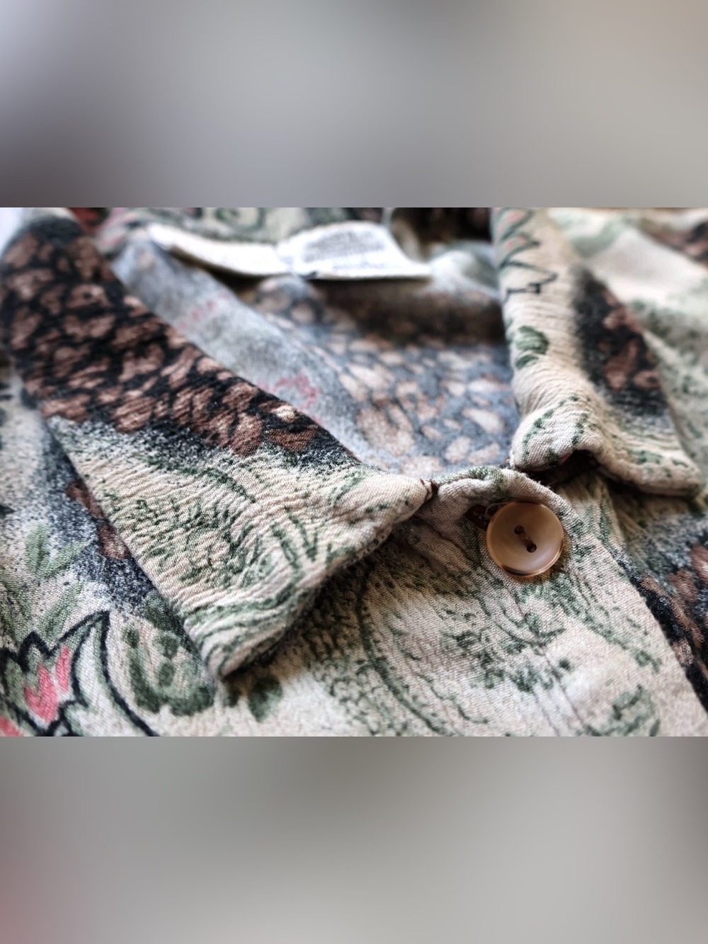 Vintage White Stag Womens M Earthy Floral Pinecone Paisley Shirt Boho 100% Rayon - Picture 4 of 15